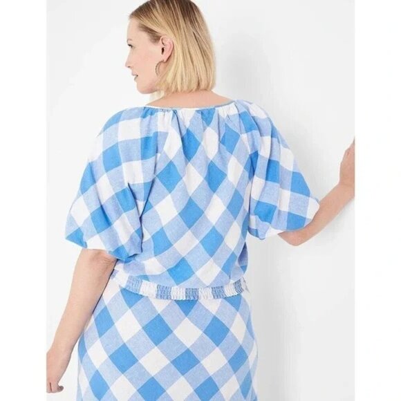 Lane Bryant Crop Blouse, Blue and White Plaid, Size 14, New with tags - Picture 2 of 8